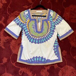 Trina Turk Printed Cotton Tunic Blouse - Size 12